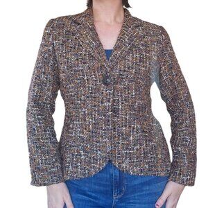 Vintage y2k Coldwater Creek Brown Multicolor Tweed Blazer jacket Women Size 14